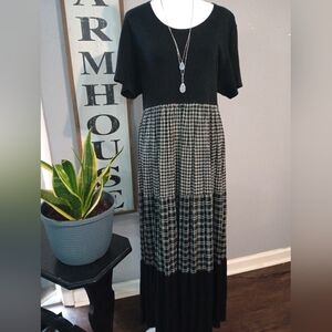 Vintage Style Black & White Plaid Maxi Dress Cottagecore Size 14